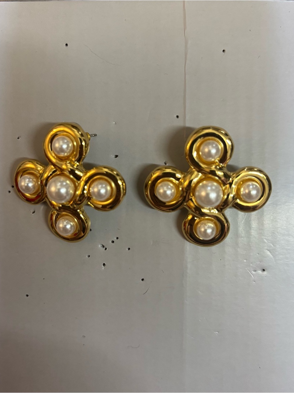Gold Pearl Cluster Post Earrings